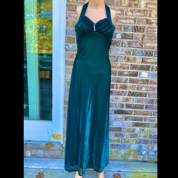 Vintage 90s Emerald Forest Green Shimmer Fairycore Whimsygoth Formal Prom Dress - Picture 9 of 10